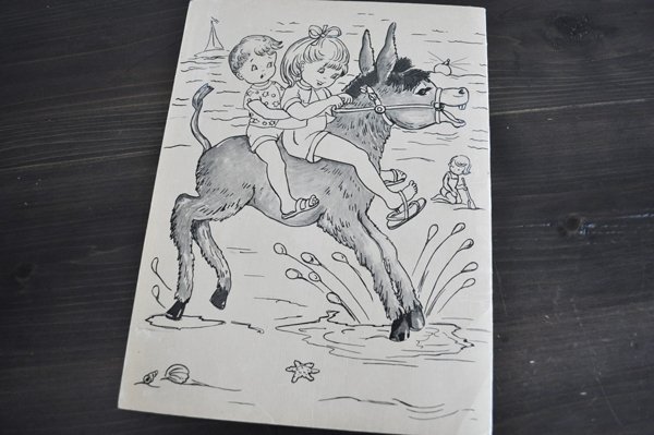 画像7: ベルギー・ヴィンテージ子供ぬり絵/ロバと子供