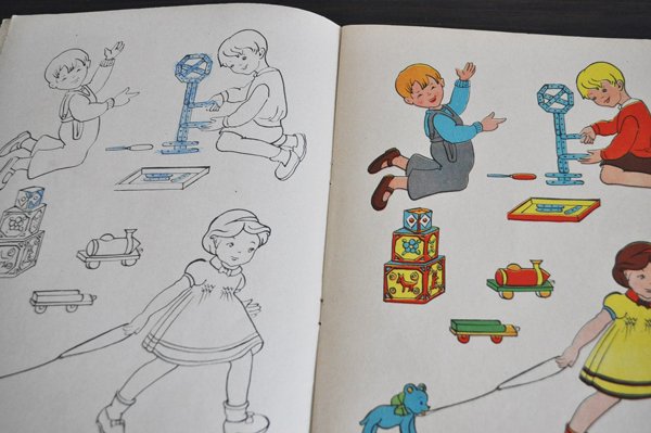 画像4: ベルギー・ヴィンテージ子供ぬり絵/うさぎと子供