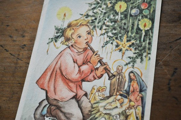画像2: ドイツ・ヴィンテージ ポストカード/クリスマス/ラッパを吹く少女