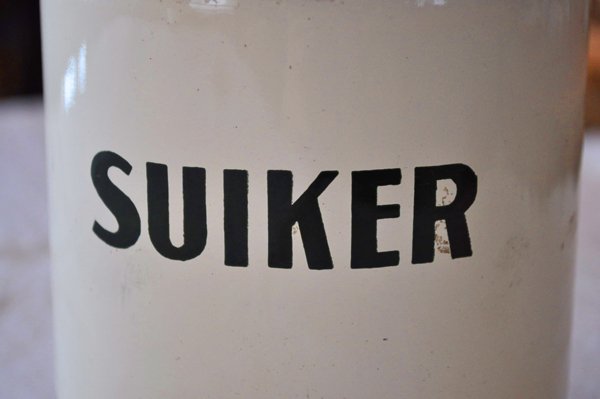 画像2: オランダ・アンティーク ホーローキャニスター/SUIKER（砂糖）/オフ白×グリーン