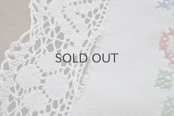 画像6: ドイツ・ヴィンテージ 刺繍ミニテーブルクロス／縁レース