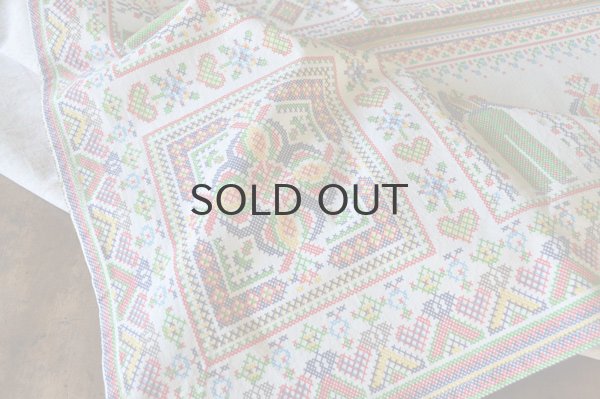 画像6: ドイツ・ヴィンテージ テーブルクロス/クロスステッチ風プリント/フォークロア