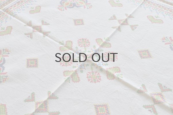 画像3: ドイツ・ヴィンテージ テーブルクロス/クロスステッチ風プリント/フォークロア