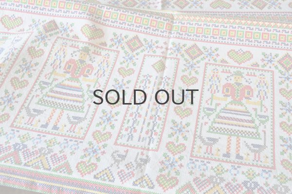 画像5: ドイツ・ヴィンテージ テーブルクロス/クロスステッチ風プリント/フォークロア