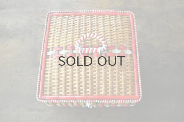 画像3: ドイツ・ヴィンテージ 編みかごソーイングボックススクエア型/赤ライン