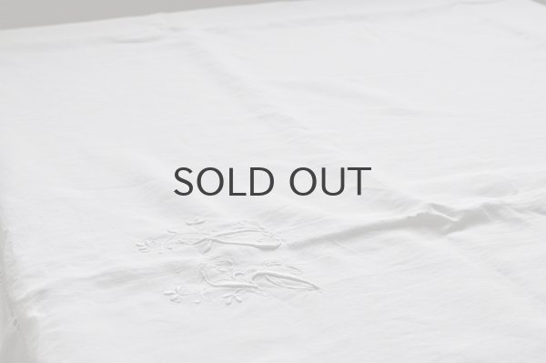 画像3: フランス・アンティーク リネンシーツ/モノグラム刺繍/Vg花文字　（シミあり）