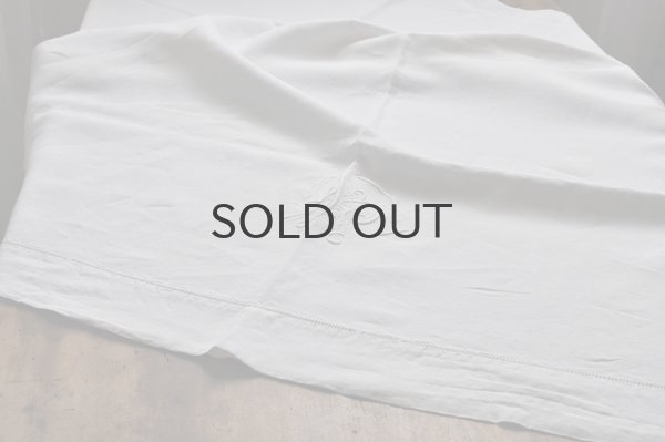 画像6: フランス・アンティーク コットンリネンシーツ/モノグラム刺繍/yp花文字　