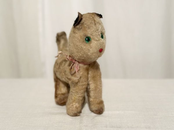 画像1: ドイツ・ヴィンテージ 猫のぬいぐるみ/グリーンアイ/16.5cm