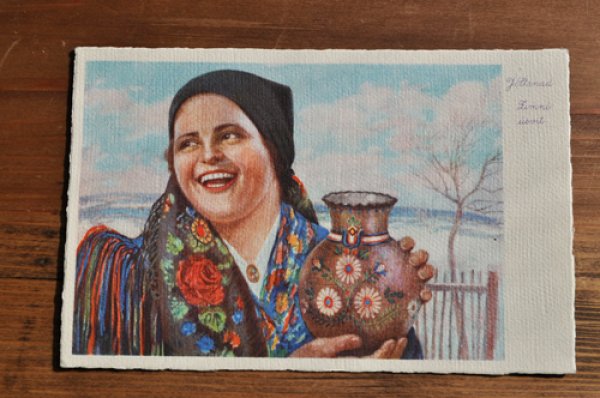 画像1: ◆値下げ◆チェコ・アンティークポストカード/微笑む女性（未使用）