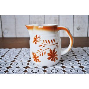 画像: ドイツ・アイボリー陶器のピッチャー/オレンジ花
