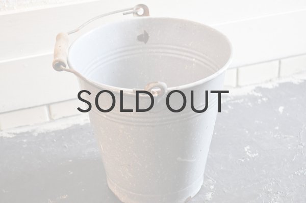 画像2: ドイツ・アンティーク ホーローバケツ/木の持ち手/グレーマーブル