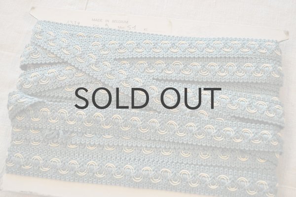画像1: ベルギー・ヴィンテージ 刺繍トリムリボン/水色