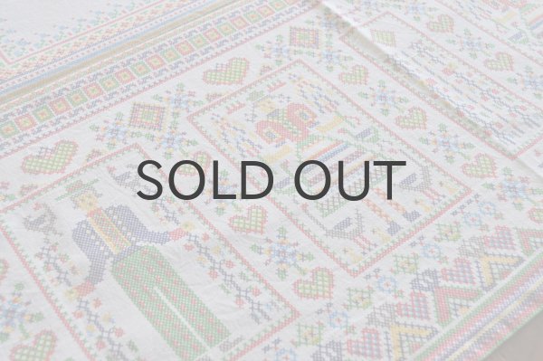 画像2: ドイツ・ヴィンテージ テーブルクロス/クロスステッチ風プリント/フォークロア