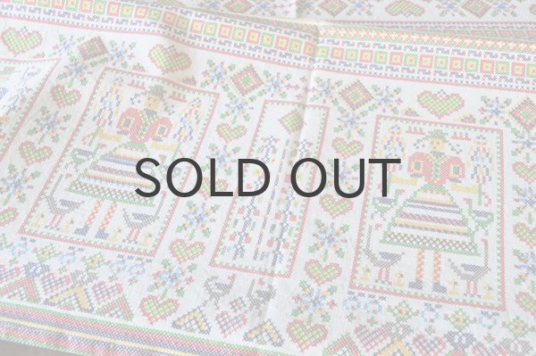 画像5: ドイツ・ヴィンテージ テーブルクロス/クロスステッチ風プリント/フォークロア