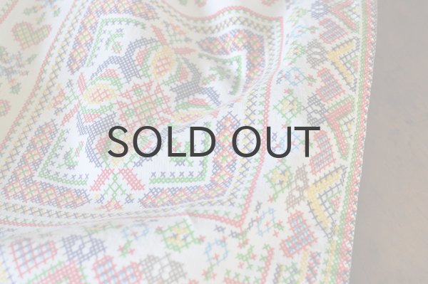 画像4: ドイツ・ヴィンテージ テーブルクロス/クロスステッチ風プリント/フォークロア