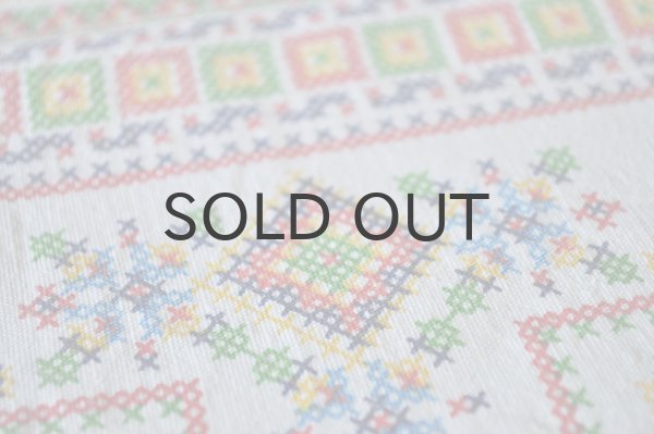 画像8: ドイツ・ヴィンテージ テーブルクロス/クロスステッチ風プリント/フォークロア