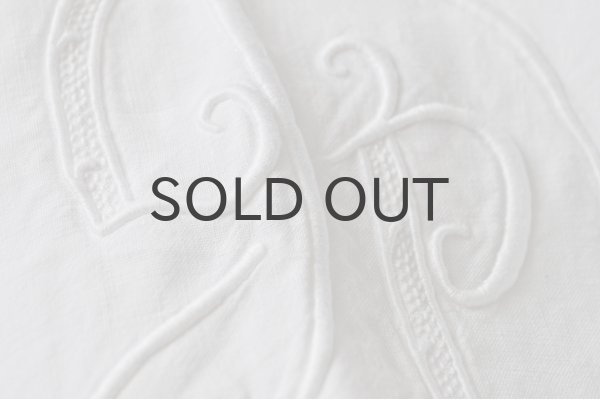 画像2: フランス・アンティーク コットンリネンシーツ/モノグラム刺繍/yp花文字　