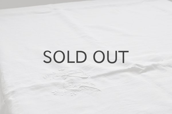 画像3: フランス・アンティーク リネンシーツ/モノグラム刺繍/Vg花文字　（シミあり）