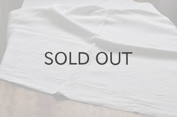 画像6: フランス・アンティーク コットンリネンシーツ/モノグラム刺繍/yp花文字　