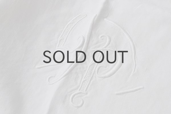 画像1: フランス・アンティーク コットンリネンシーツ/モノグラム刺繍/yp花文字　