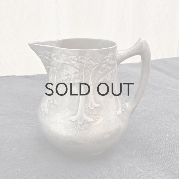 画像2: フランス・アンティーク アールヌーボー　エタン（ピューター）ジャグ/花