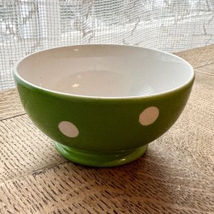 画像: フランス・Longchampロンシャン　カフェオレボウル/グリーン水玉