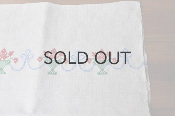 画像1: ◆20%off◆ハンガリアン・ハンガリー刺繍ホームスパンリネンクロス/花かご