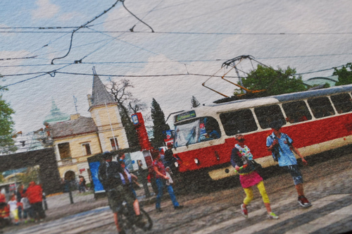 画像: オリジナルポストカード/プラハ・・・古びたトラムと横断歩道